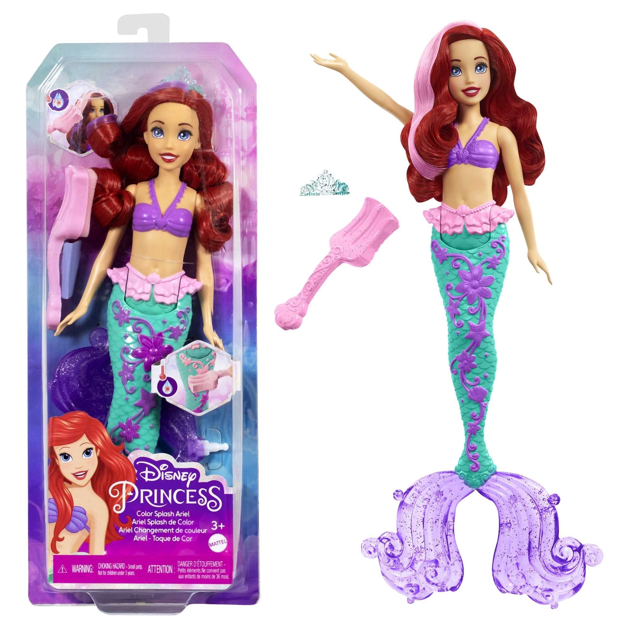 Mattel Ariel Swimming Mermaid Doll - Color-change hair and tail Includes seahorse friend