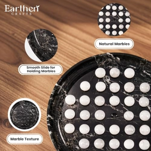 Marble Solitaire Board Game - 10" Black-white 42 White Marble Balls