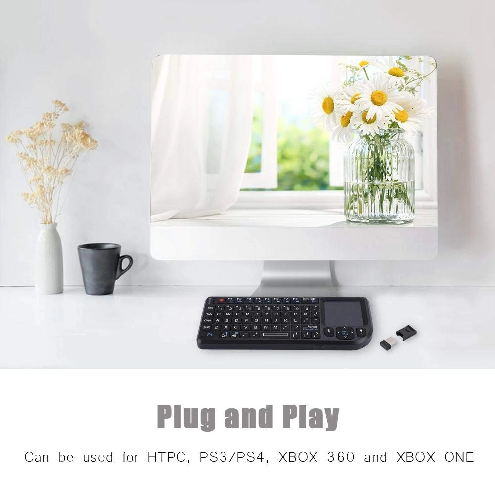 Wireless Touchpad Keyboard - 2.4GHz Backlit Rechargeable for HTPC, for PS3/4