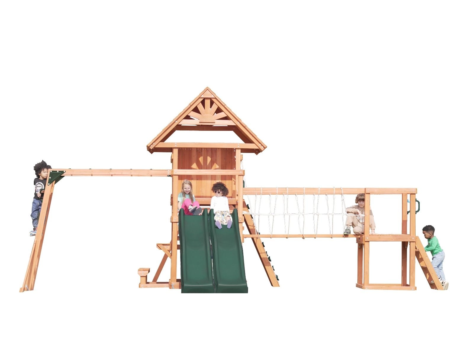 Double Decker Everest Swing Set - wooden roof 660 x 665 x 332 cm