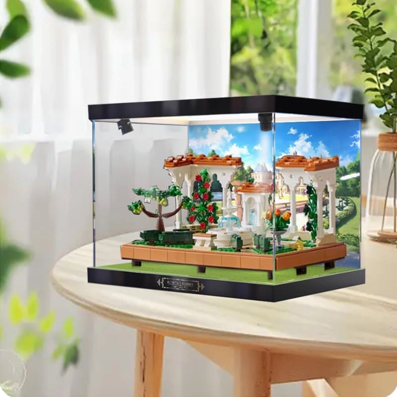 Clear Acrylic Display Case - 35x25x20cm Wood Bottom+background