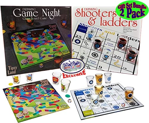 Tipsy Land - 12" x 12" glass board 4 shot glasses + Shooters & Ladders For Ages 18 and up