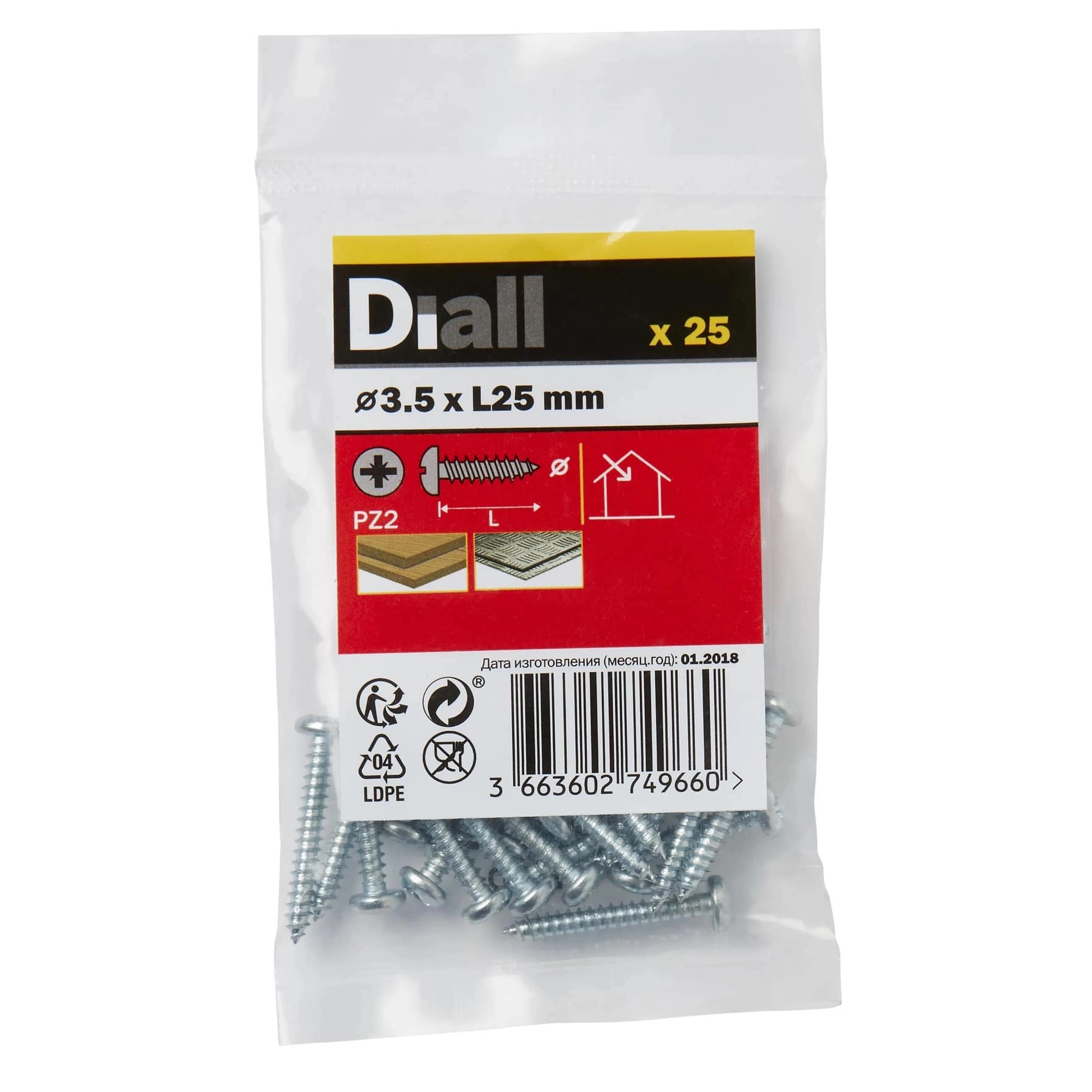 Diall Zinc-Plated Carbon Steel Pan Head Screw Pack 3.5mm 25mm
