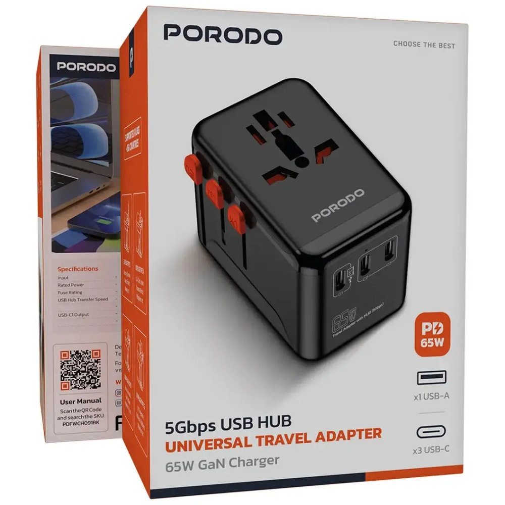 Porodo 65W USB Hub - 5Gbps GaN