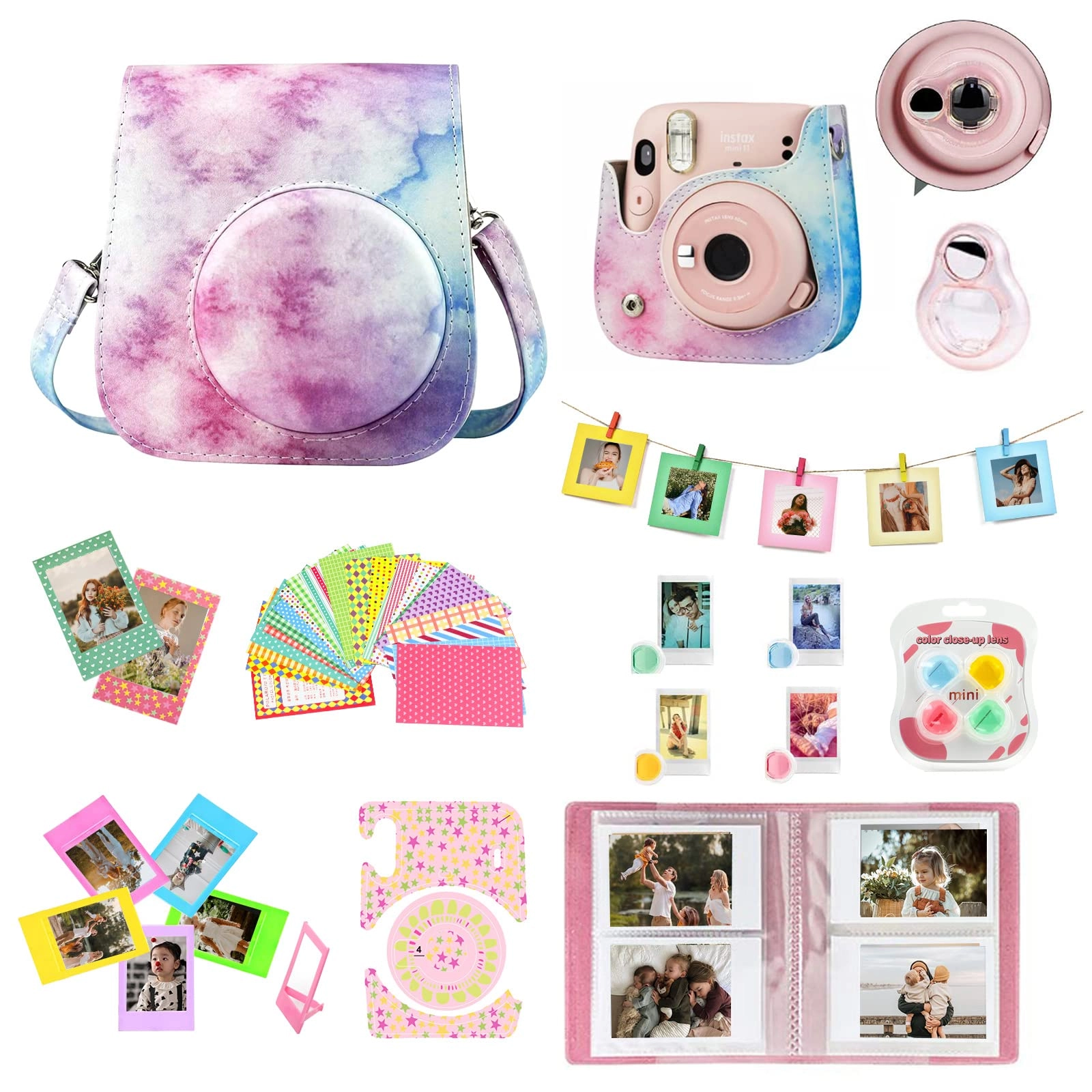 Case - Magic Pink + Adjustable strap + Photo album + Four-color filter + Frame sticker + Camera sticker + Selfie mirror