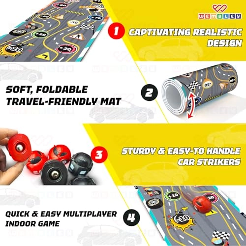 Striker Board Game - Finger Flick Play Mat 6 Car Striker