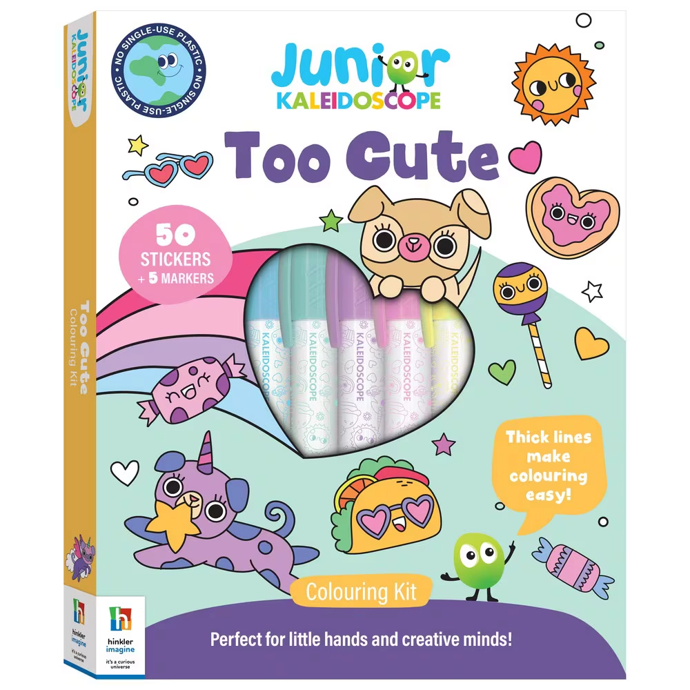 Junior Kaleidoscope - 64-page colouring book, 50 stickers and 5 markers - Too Cute Edition | Box Set