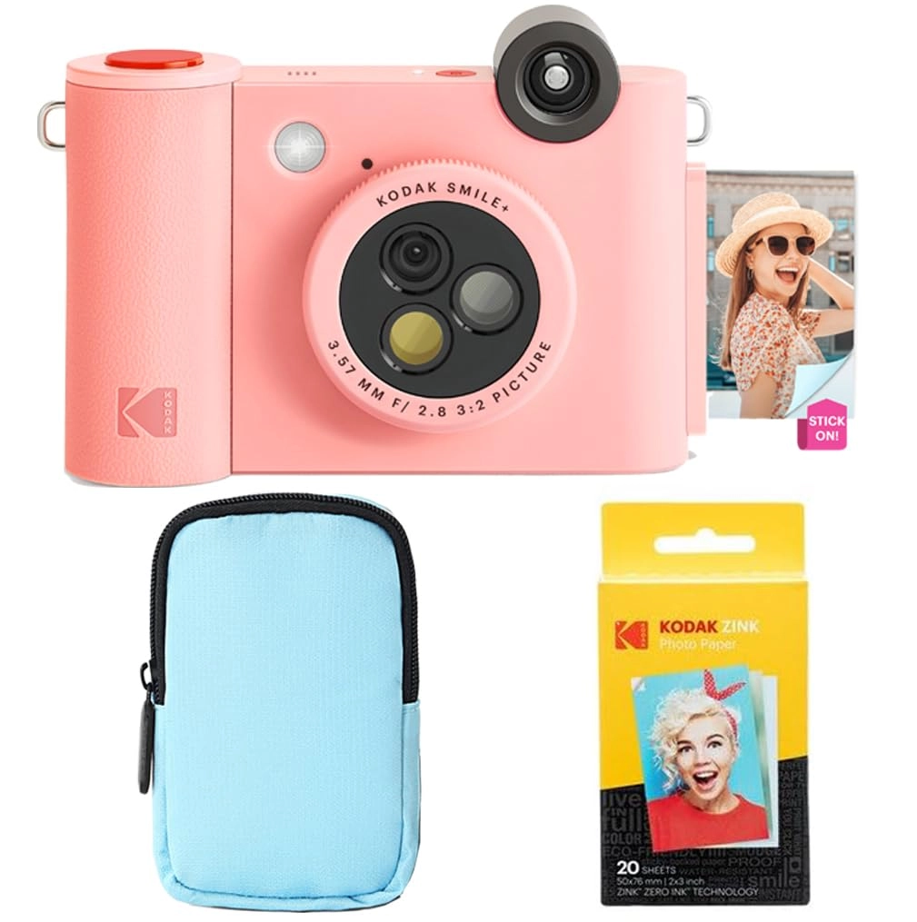 Smile+ - 2-in-1 Digital Instant Print Camera + Case + Zink 20pk 2x3 Sticky Back Photo Paper + Album + Sticker Sets + Sticker Frames + Markers