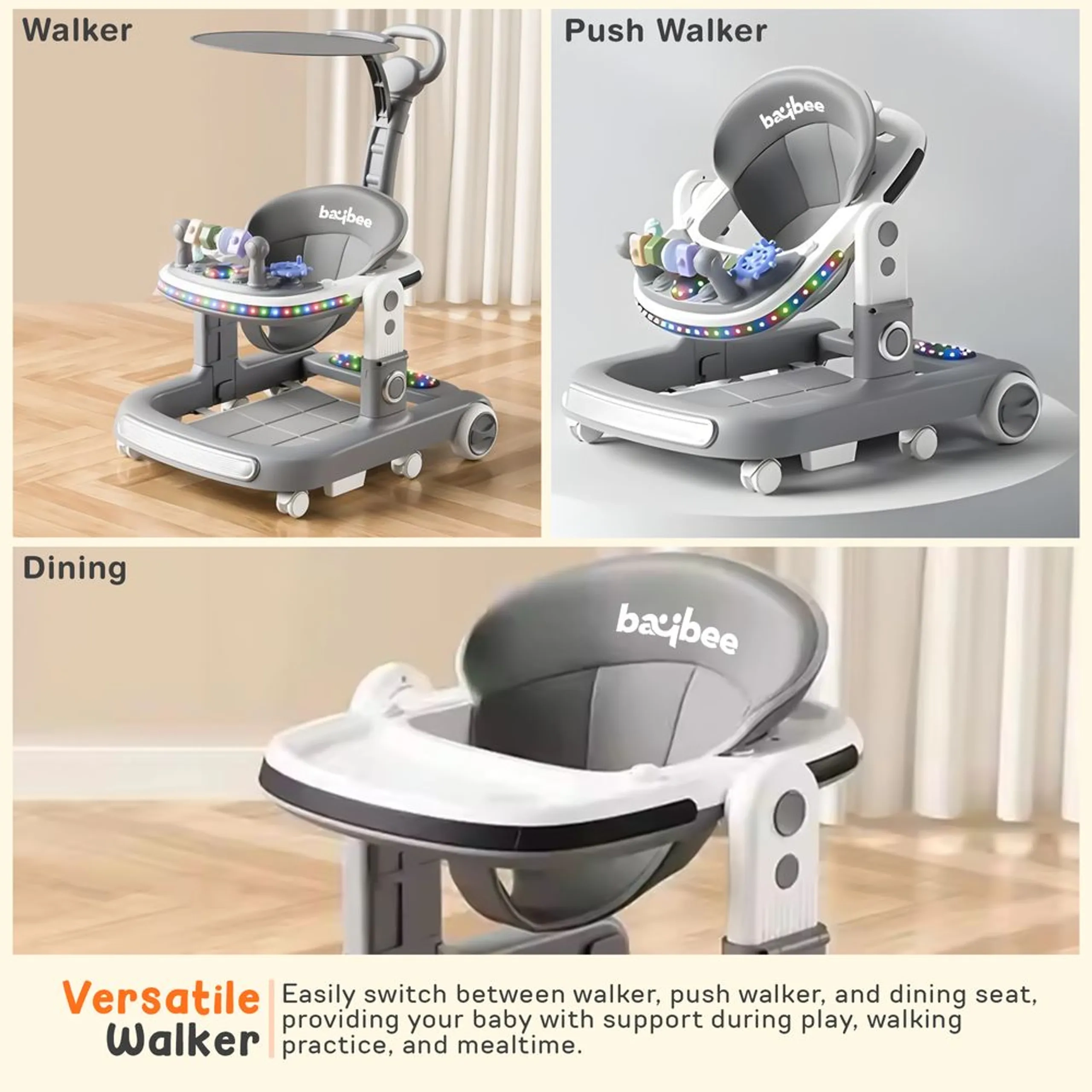2-In-1 Push Baby Walker - Green 3-Height Adjustable
