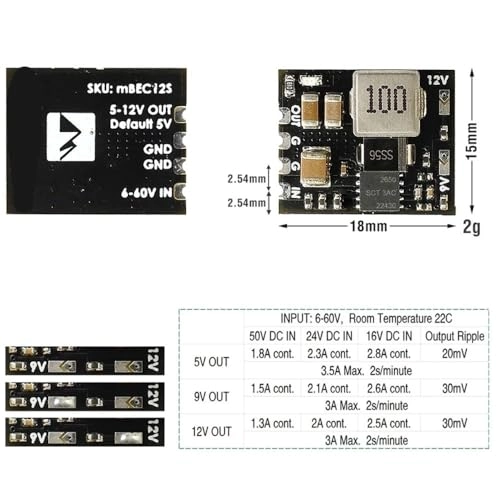 BEC 6-60V TO 5V/9V/12V-ADJ - 18X15mm 2.54mm