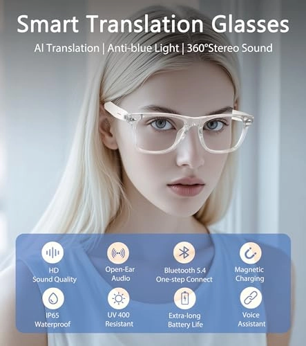 AI Smart Glasses - 116 Languages Bluetooth 5.4 UV400