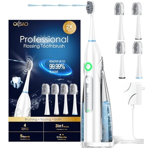 Electric Toothbrush with Water Flosser - 3 Sonic Cleaning Modes 5 Flossing Speeds 4 Brush Heads