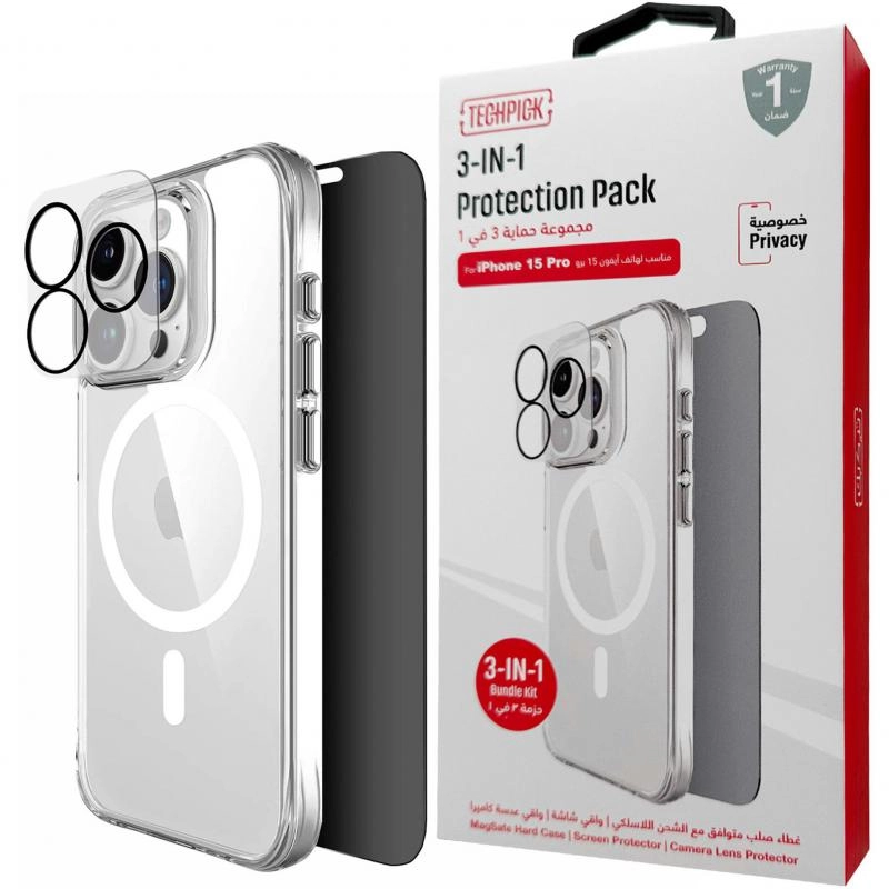 MagSafe Hard Case - Clear + Tempered Glass + Camera Lens Protector for iPhone 15 Pro