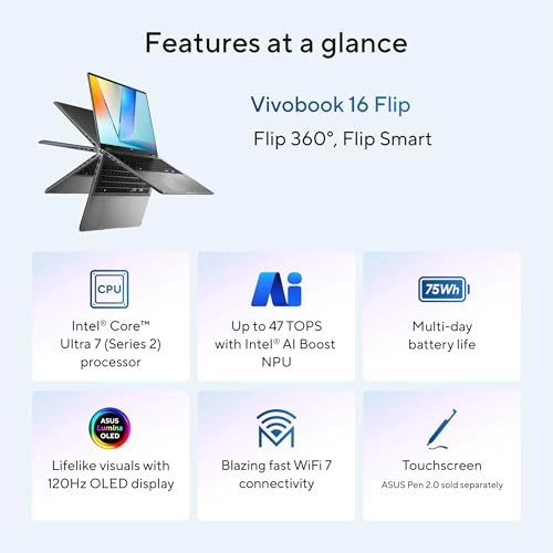Vivobook 16 Flip - 16'' Core Ultra 7 256V 16GB DDR5 512GB NVMe M.2 SSD