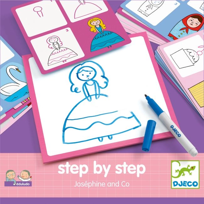 DJECO Step By Step Drawing - 24 model cards whiteboard dry-erase marker