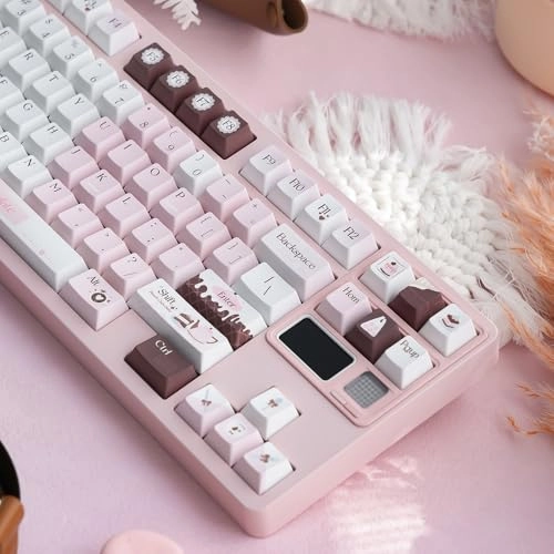 Gradient Cute Pink and White Keycaps Set - ANSI/ISO Keycaps Puller