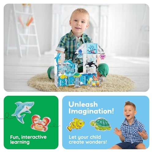 Magnet Tile Building Blocks - 8 Character Action Figures Marine Theme 50 pcs
