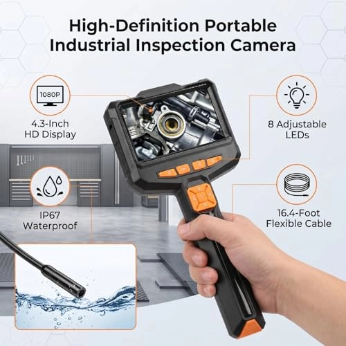 Handheld Endoscope Camera - 1080P 4.3" Display 16.4ft Cable