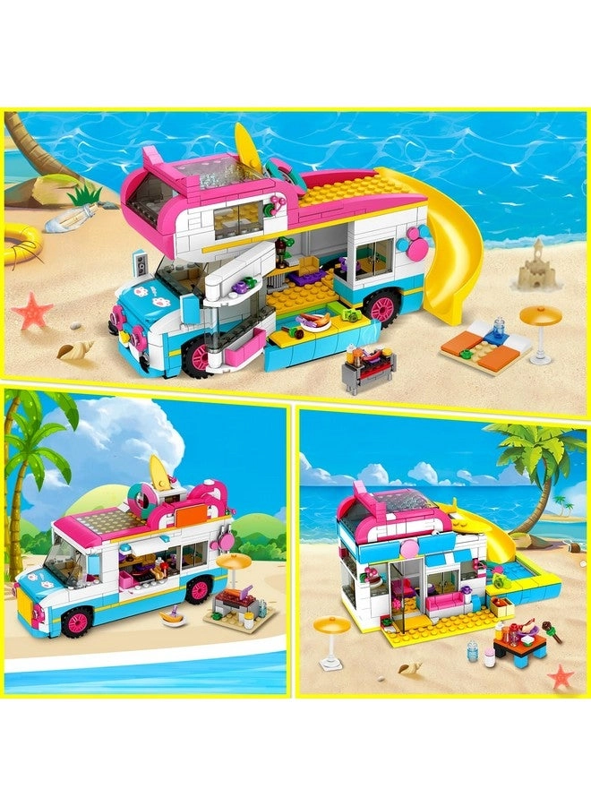 3-in-1 Girls Camper Van Building Set - Summer Beach Camping 494pcs
