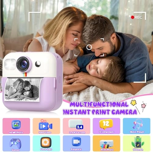Photomaker Kit Kids 1080P Instant Print Camera + DIY Journal Kit - 93 Pcs