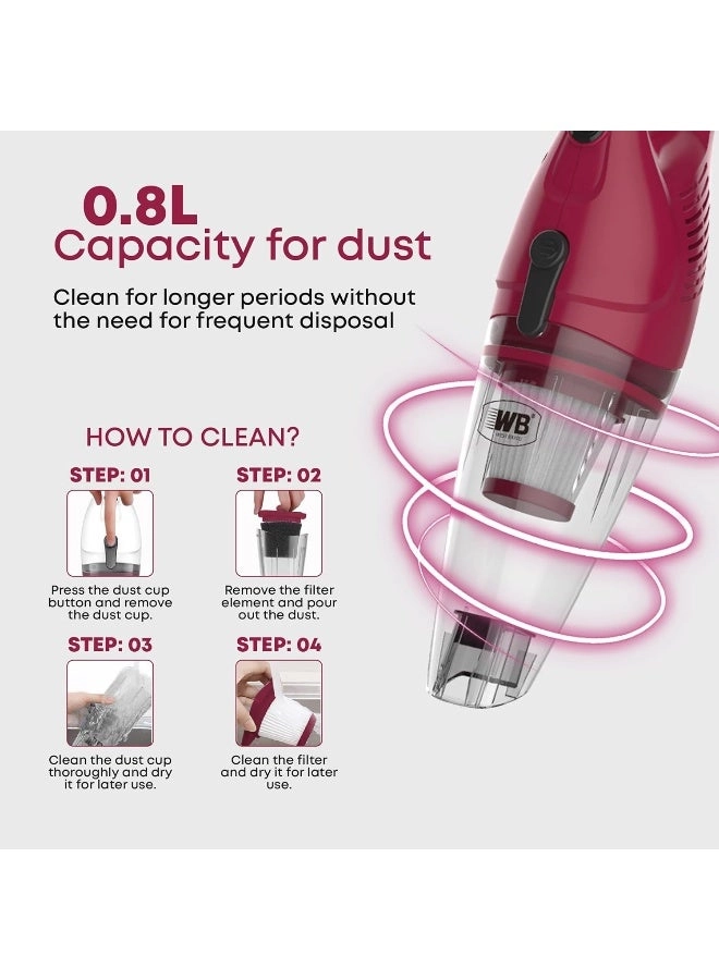 (Renewed) 2-in-1 Handheld Stick Vacuum Cleaner - 600W 17000Pa 0.8L
