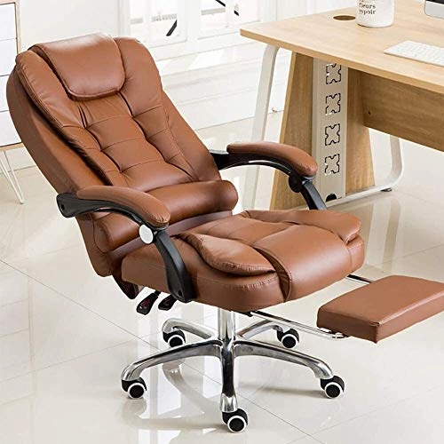 Desk Chair - PU Leather Brown High Back