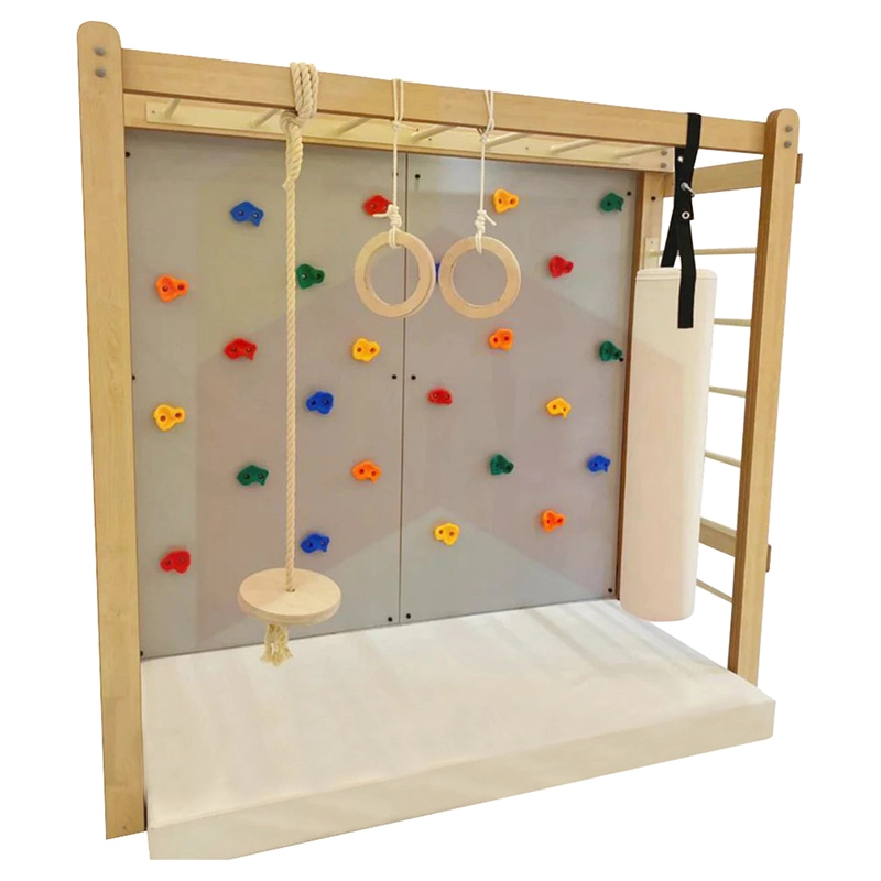 Home Decor Monkey Bar + Climbing Wall Panel + Rope Ladder + Gymnastic Rings + Safety Mattress + Punching Bag