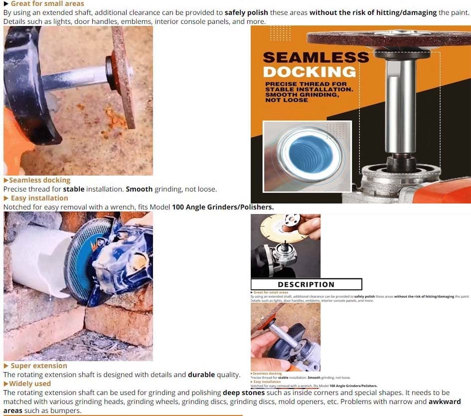 Extension Shaft - 4"inch + M14 Extension Shaft + Brass Nylon Bristle Brush - 12 Pieces + Polishing Pads + Backing