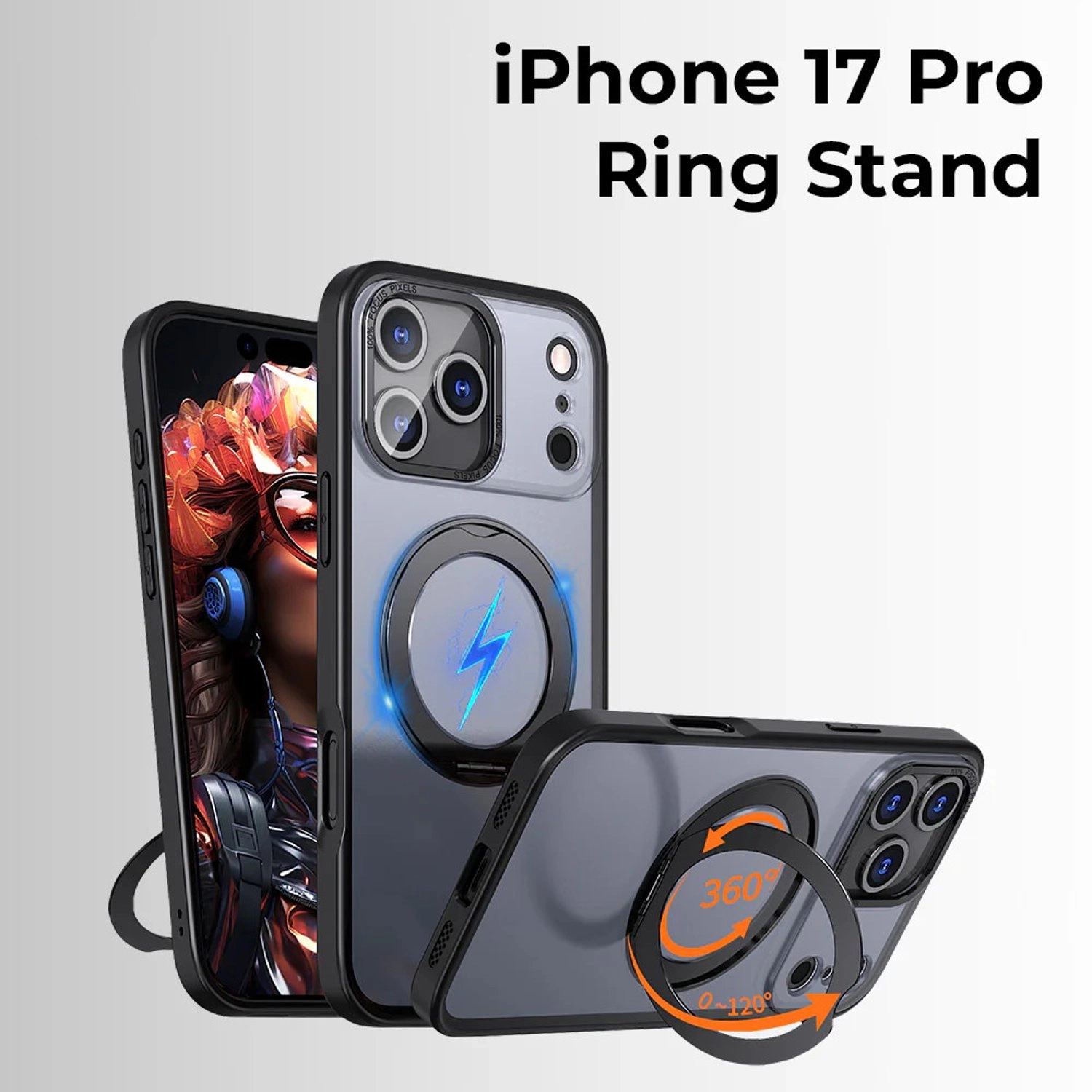 360° Rotate Ring Stand Magsafe Case - TPU and polycarbonate for iPhone 17 Pro