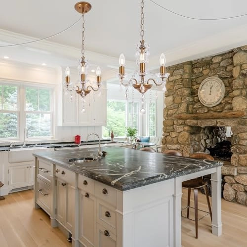 Plug in Modern 3-Light Chandelier - Gold Glass Crystals