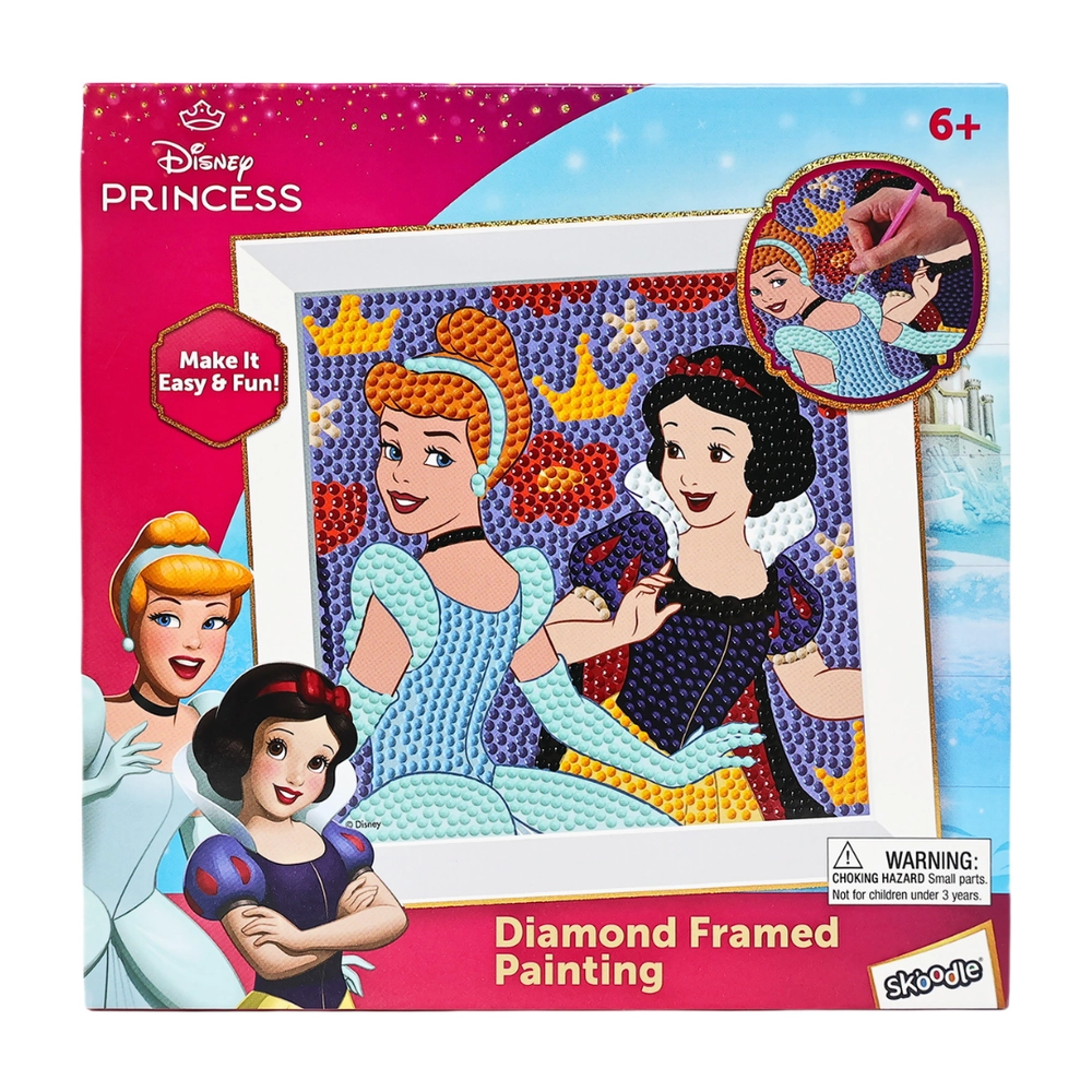 Princess Diamond Framed Painting Kit - 1 Canvas 1 Frame 6 Colorful Diamonds 1 Diamond Tray 1 Wax Square 1 Diamond Painting Stylus