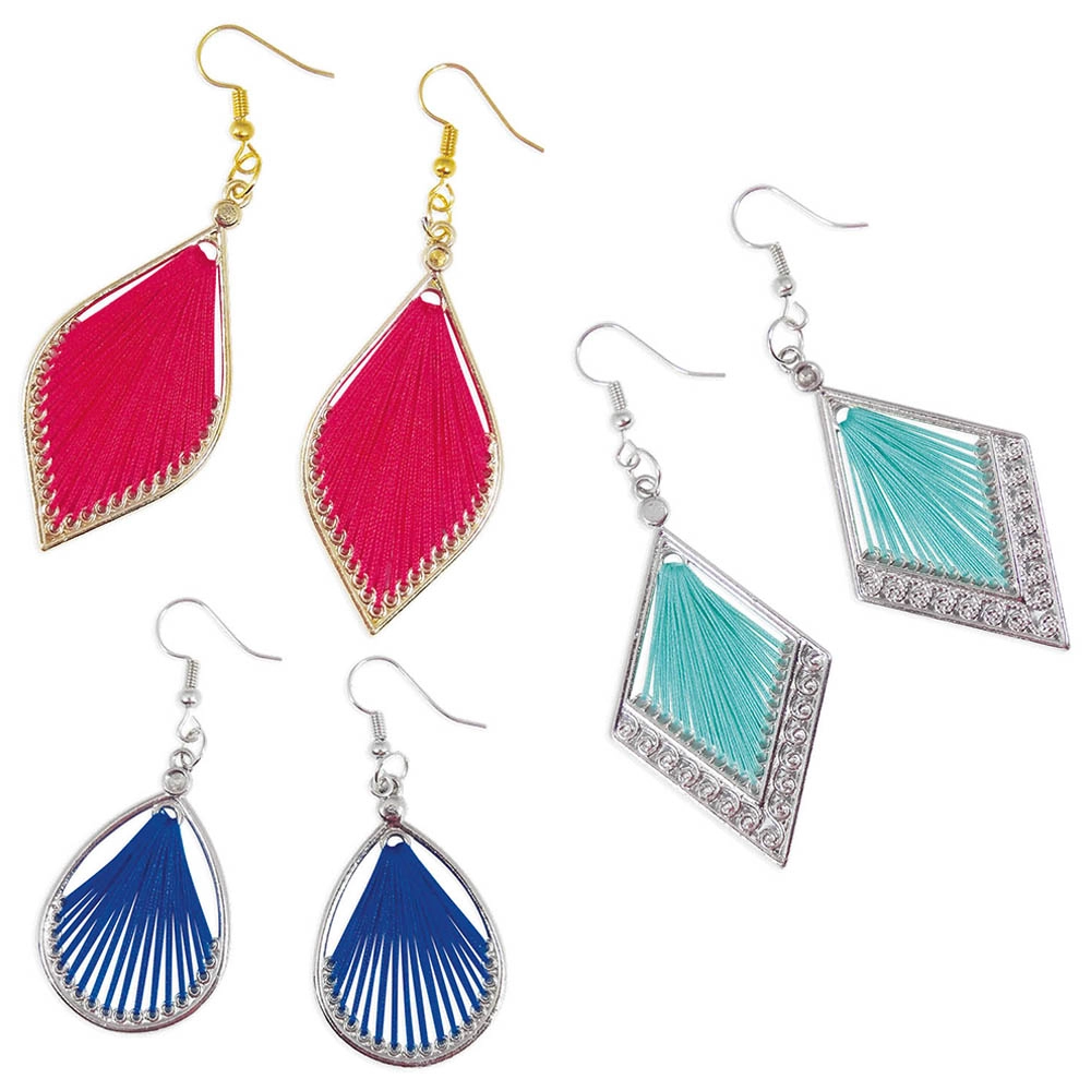 18-Piece String Art Jewellery Set - Create up to 3 Colorful Earrings Includes Needles Threads Instructions