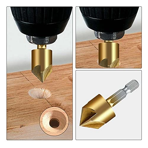 Woodworking Chamfer Drilling Tool - 23-Pack + Wood Plug Cutter + 5-Flute Countersink Drill Bit + Three Pointed Countersink Drill Bit + Automatic Center Punch