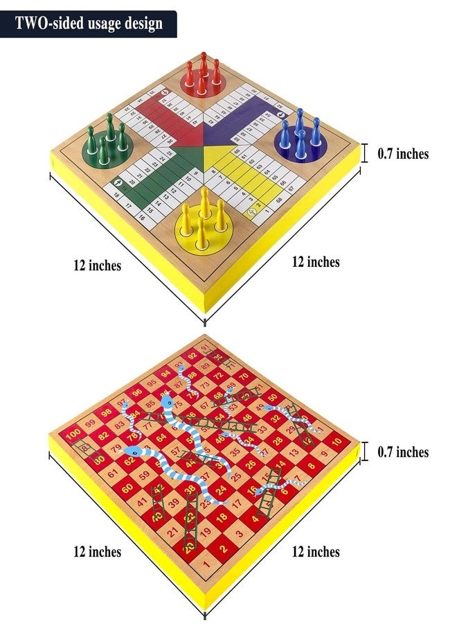 Ludo - Wooden Snakes and Ladders 2 in 1 Reversible