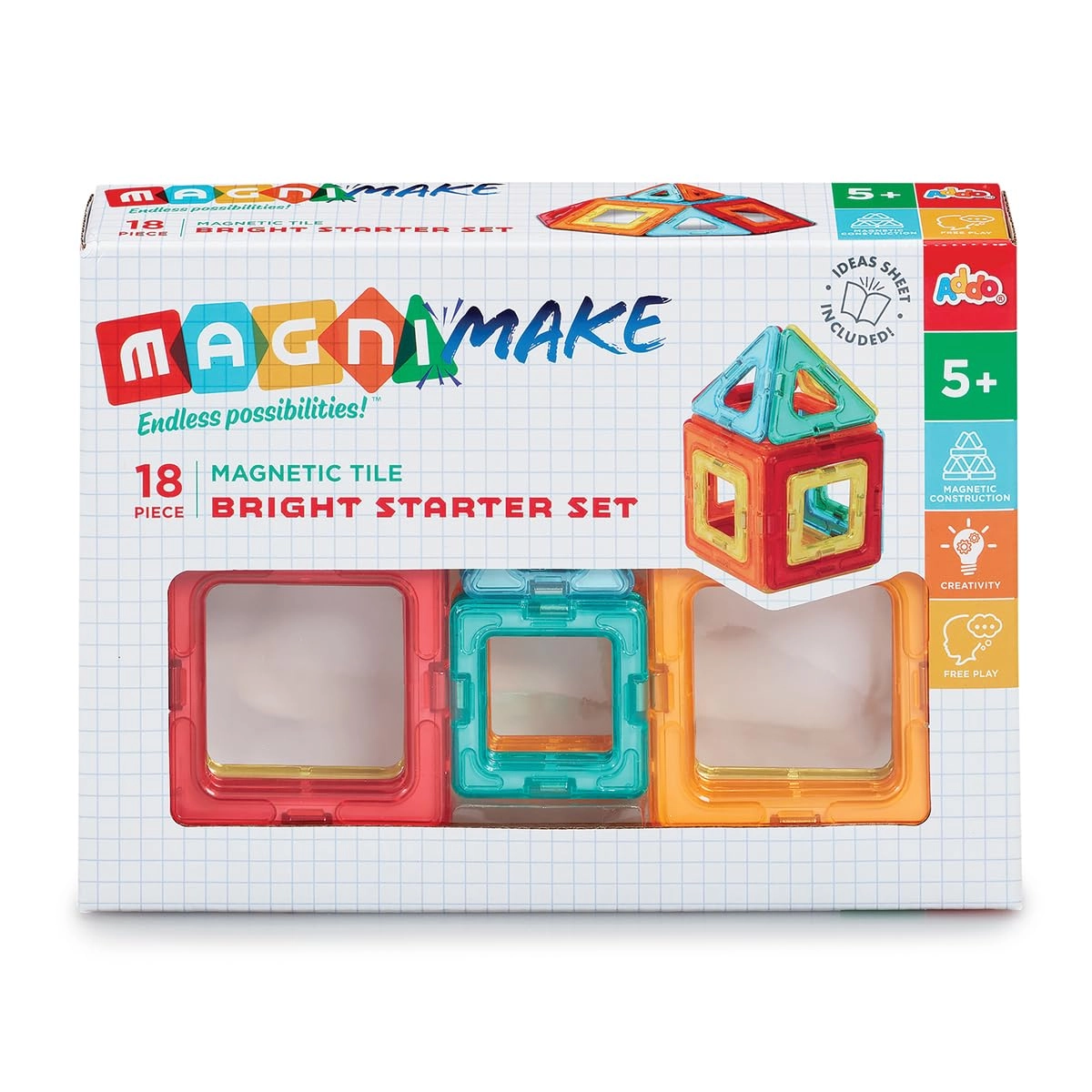 ADDO MagniMake Bright Starter Set - 18-piece Magnetic Tiles