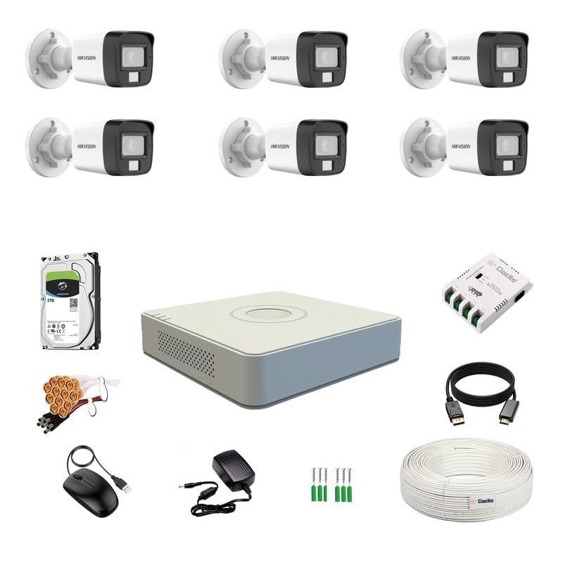 Prama Hikvision India Pvt.Ltd 8CH DVR + 2MP Dual Light Bullet Camera + 2TB HDD + 8Ch SMPS + CCTV Coaxial Cable + BNC & DC Connectors