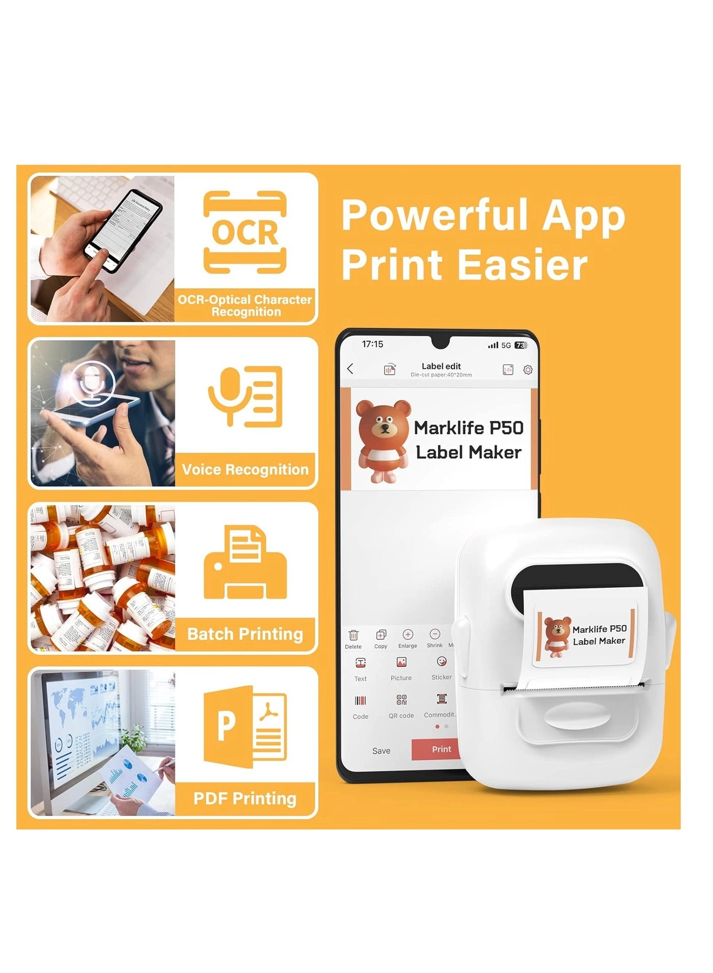 Portable Bluetooth Label Maker - Thermal Printing 12mm