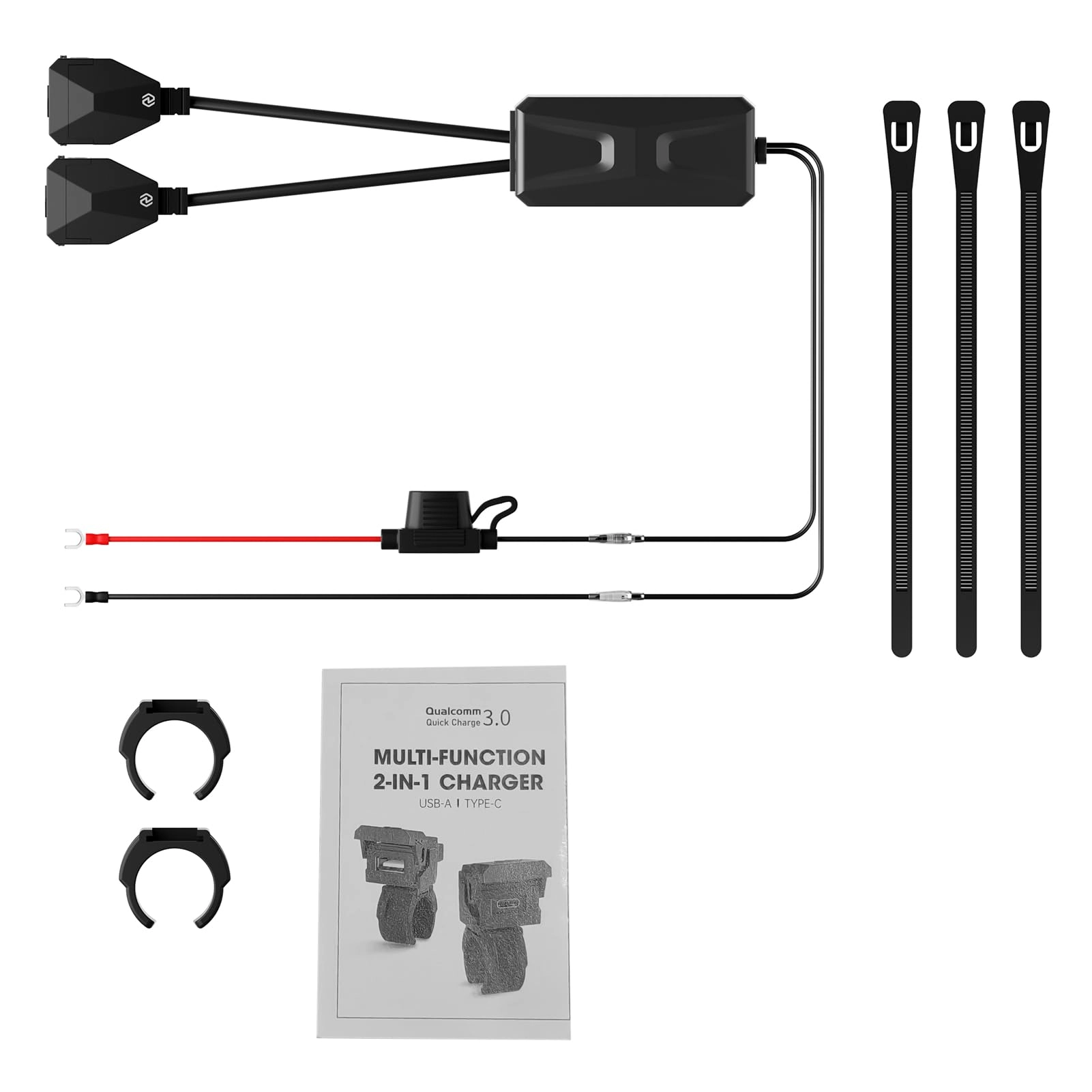 CHICIRIS Handlebar Mounted Motorcycle USB Charging Adapter - 12V-24V 3A