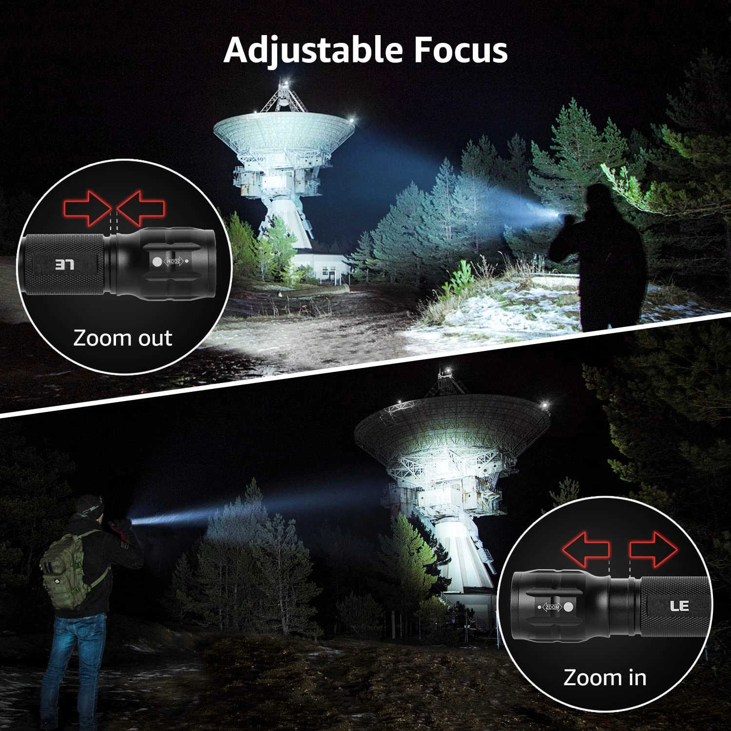 LED Flashlight - 140lm Waterproof Adjustable Focus 2 Pack