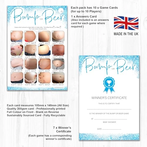 Bump or Beer + Who Knows Mummy Best + Labour or Lust + True or False + Baby Word Scramble + Baby Advice Cards + Picture Game Adult