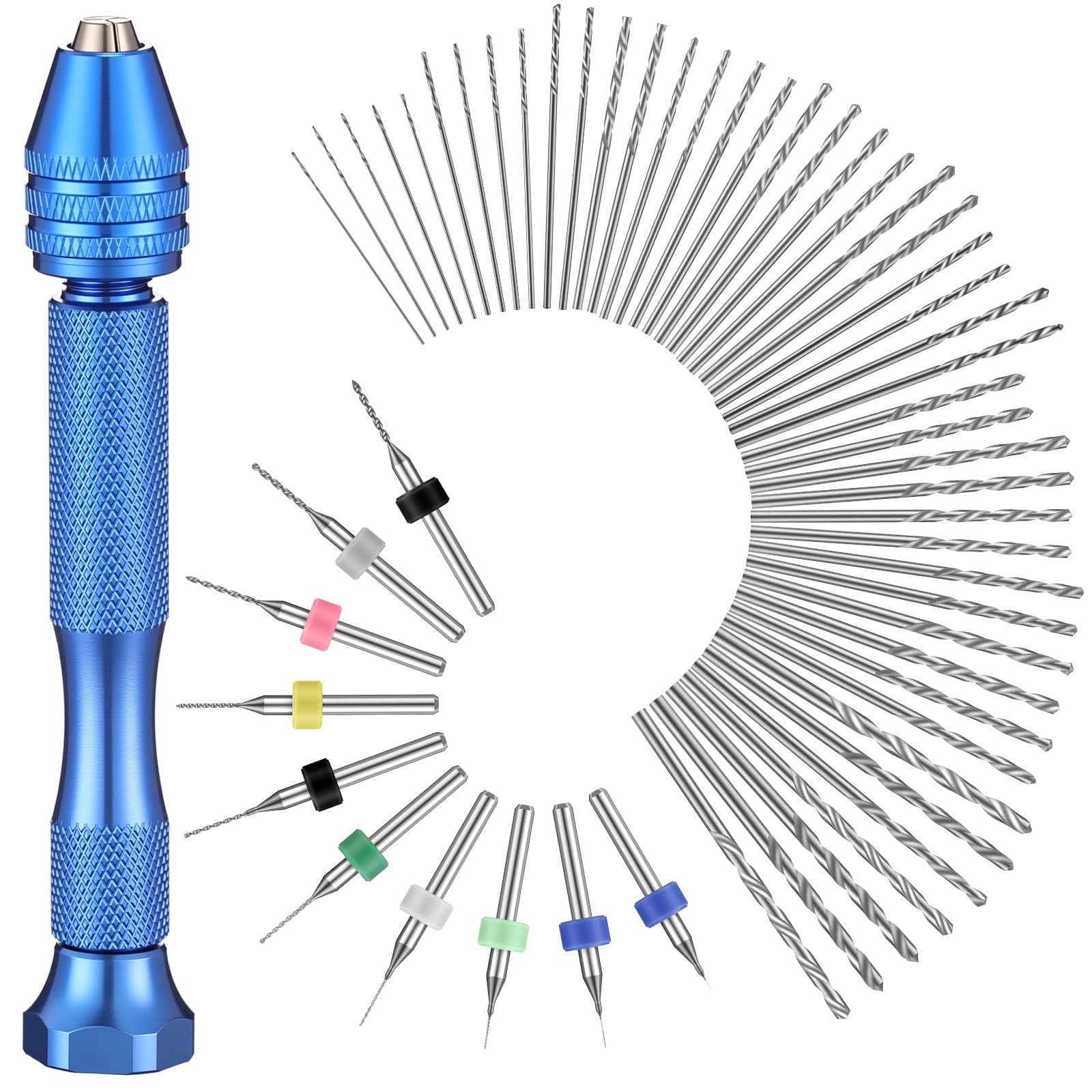 Hand Drill Bits Set - 57 Pieces + Pin Vise Hand Drill - 1 Piece + Micro Twist Drill Bits - 46 Pieces 0.1-1mm + PCB Mini Drill Bits - 10 Pieces