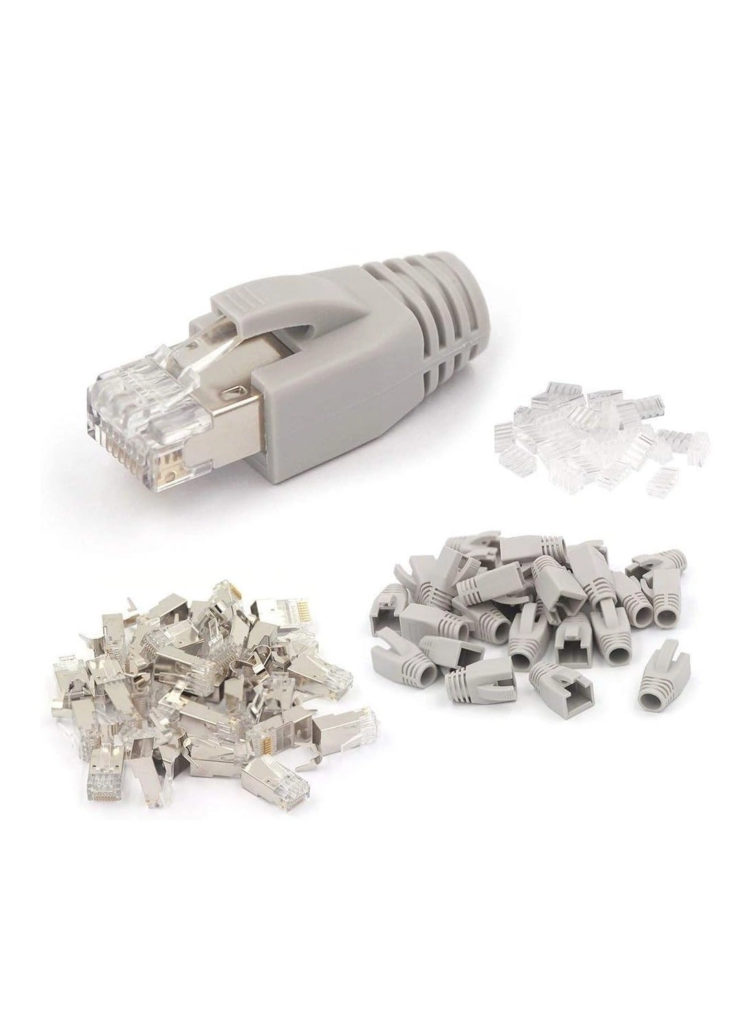DKURVE RJ45 Connector - 20 Pack CAT7 Shielded + RJ45 Boot - Grey