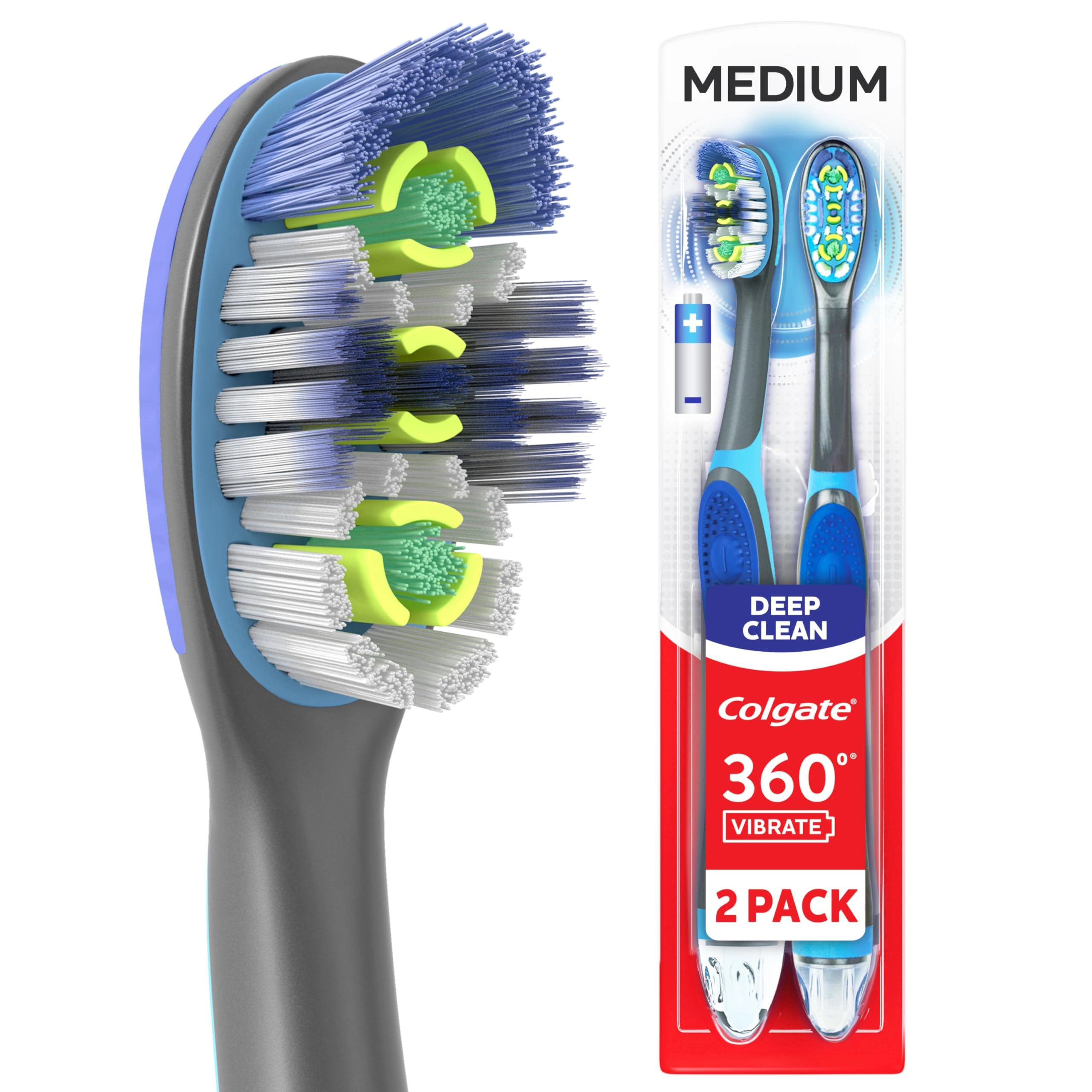 Colgate 360 Vibrate Deep Clean - 2 Pack AAA Battery Operated