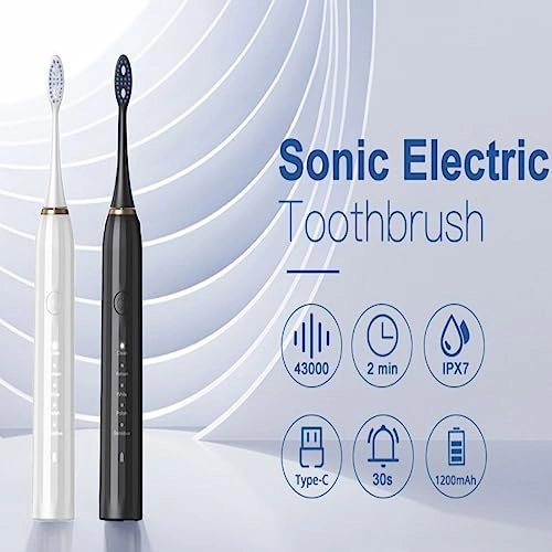 Sonic Electric Toothbrush - 43,000 vpm/min 4 Brush Heads USB Rechargeable
