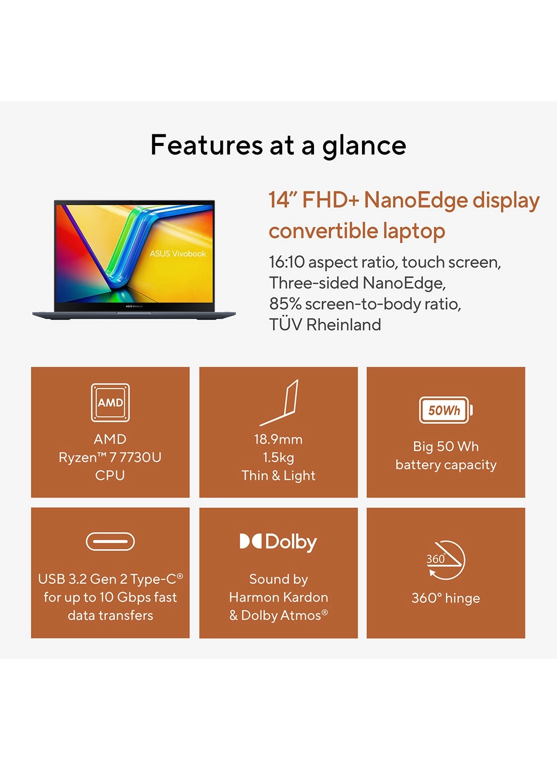 Vivobook S 14 Flip TN3402YA - 14'' Ryzen 7-7730U 16GB RAM 1TB SSD