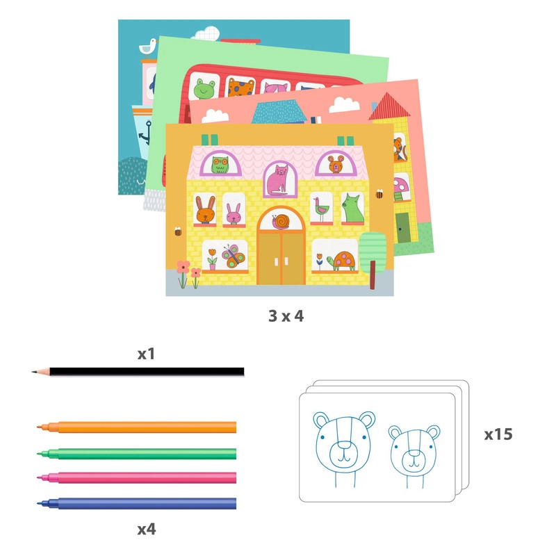 Tracing Is An Art Kit - 12 layered illustrated sheets 15 tracing cards 1 pencil with eraser 4 felt tips