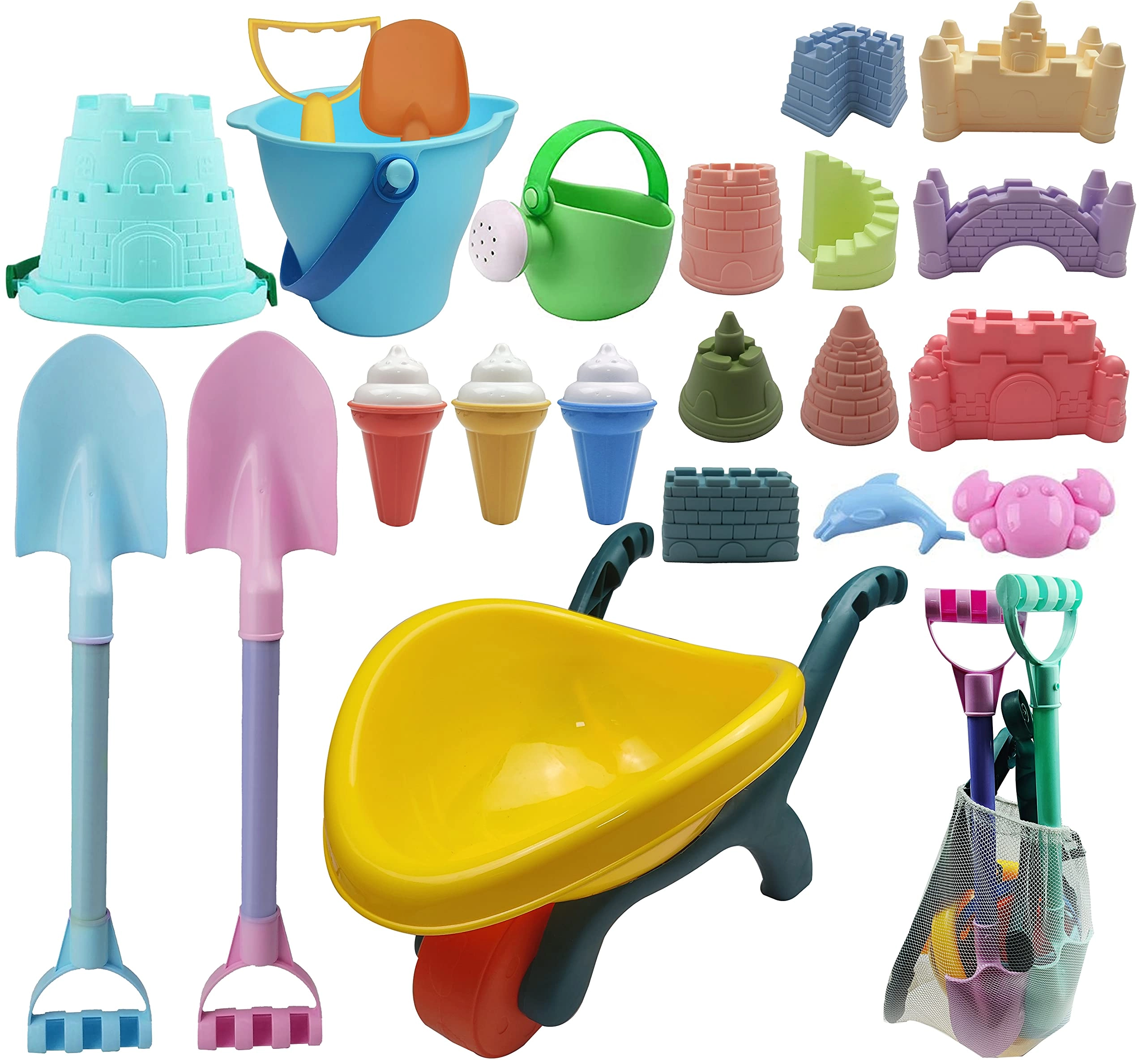 IOKUKI Long Shovels Sand Toys Set - 23 PCS Wheelbarrow
