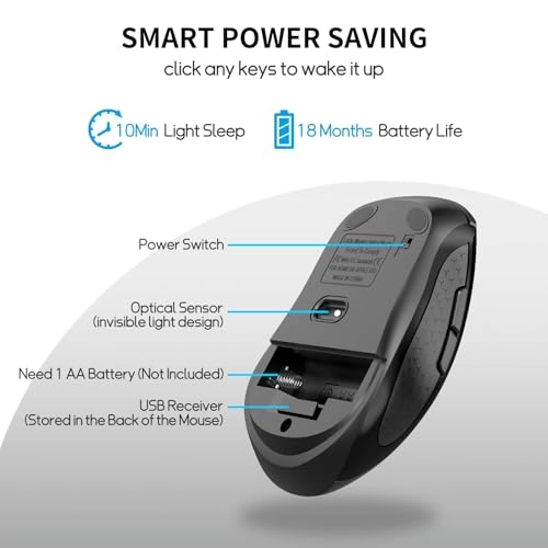 Rechargeable Ergonomic Silent Mouse with 2.4GHz USB Receiver - Wireless