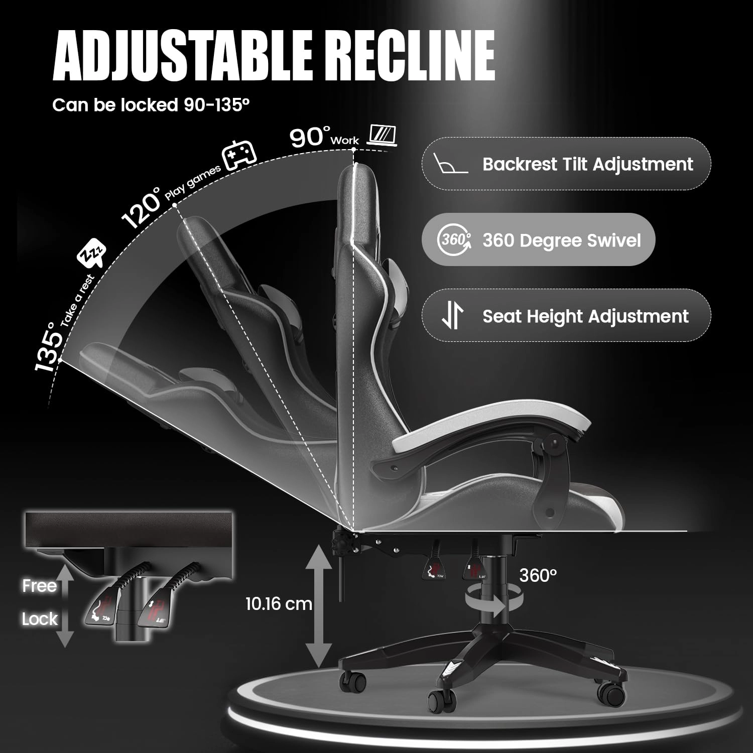 A gaming chair - Adjustable Height Reclining Feature