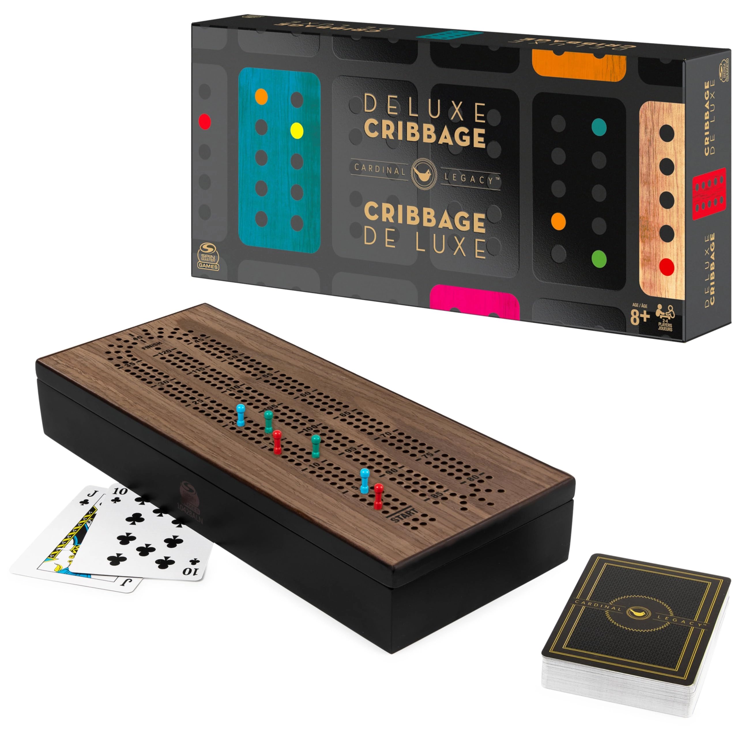 SPIN MASTER GAMES Deluxe Cribbage - Lined Wooden Case 6 Metal Movers